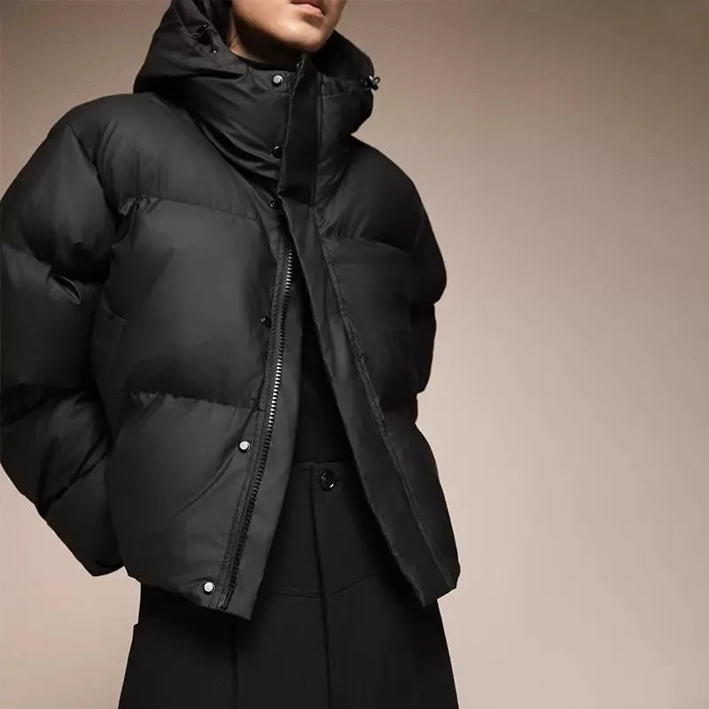 Retro Solid Color Hooded Puffer Jacket