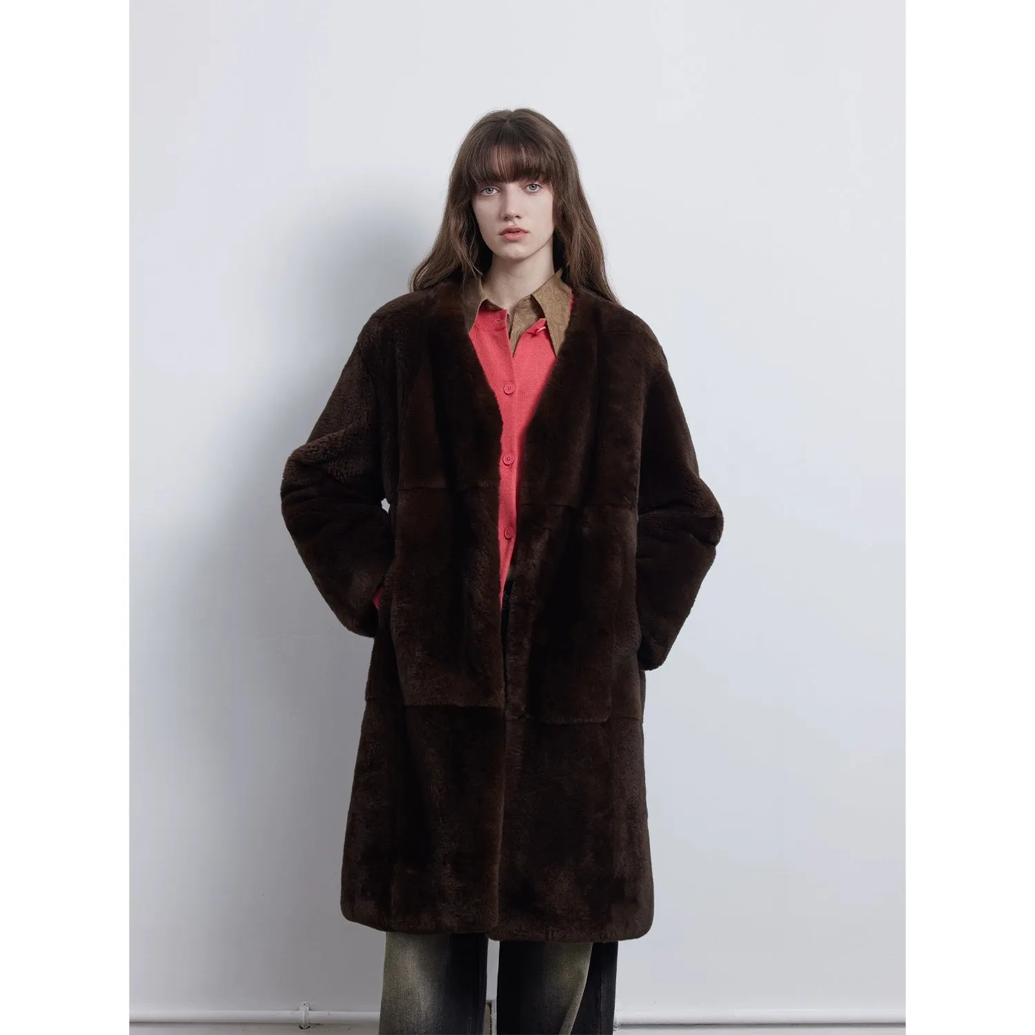 Retro V-Neck Rex Rabbit Fur Coat