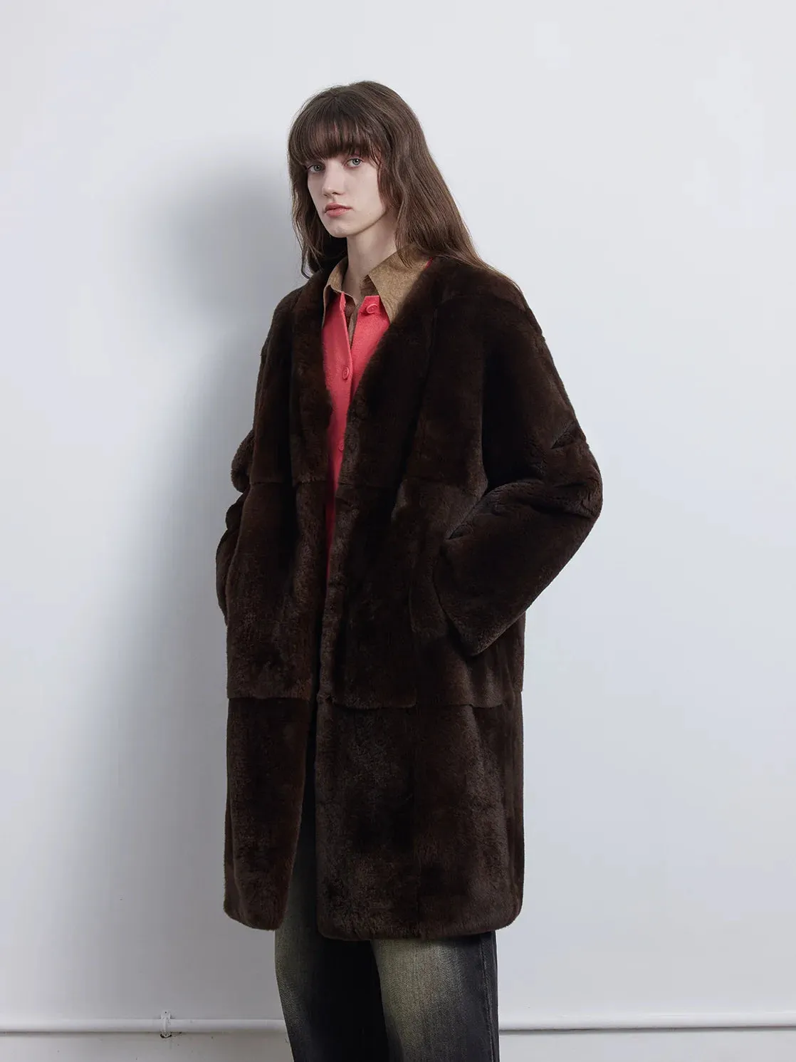 Retro V-Neck Rex Rabbit Fur Coat