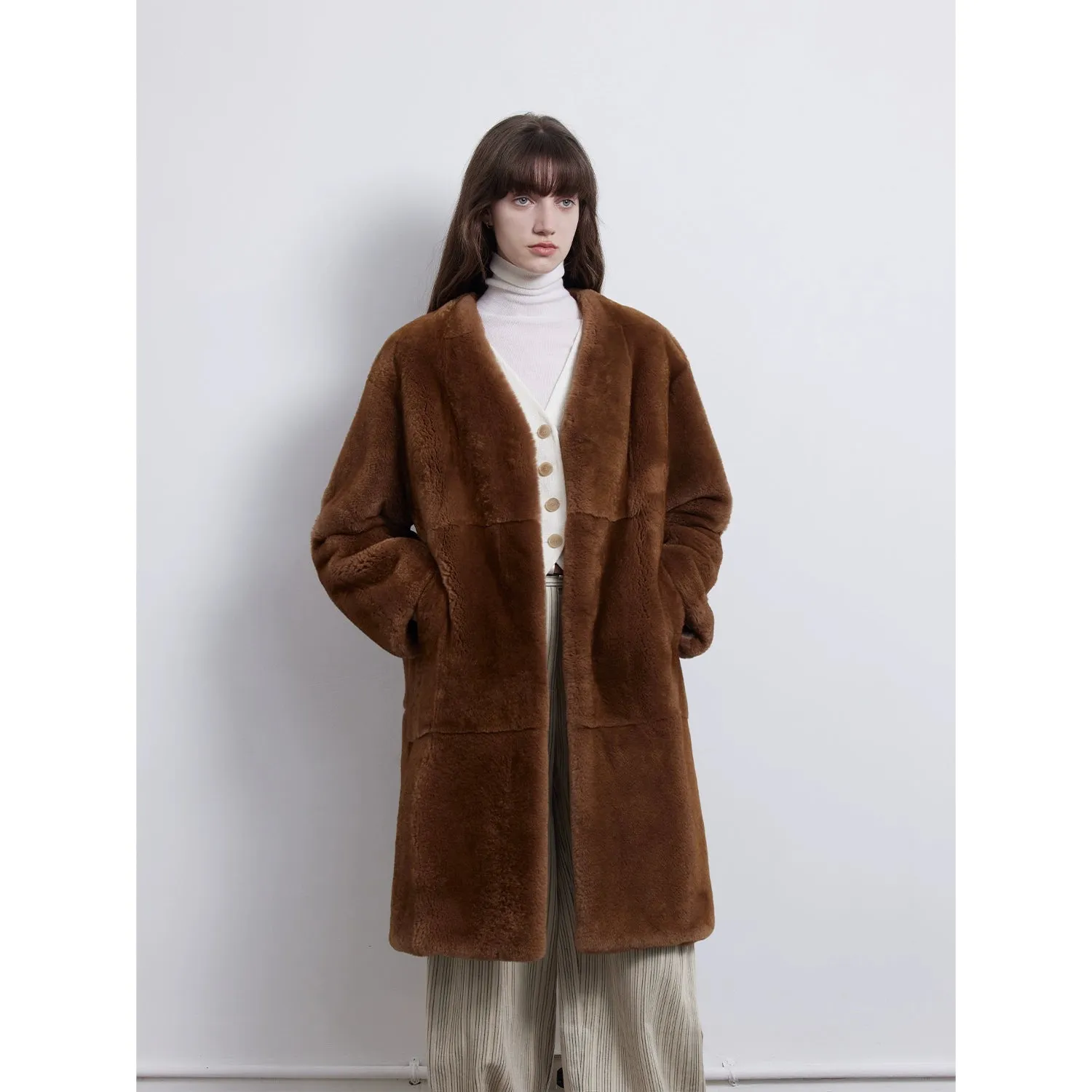 Retro V-Neck Rex Rabbit Fur Coat