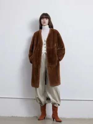 Retro V-Neck Rex Rabbit Fur Coat