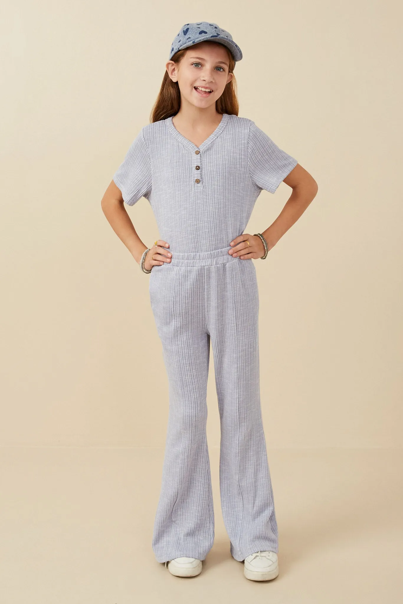 Rib Knit Marled Wide Leg Pants