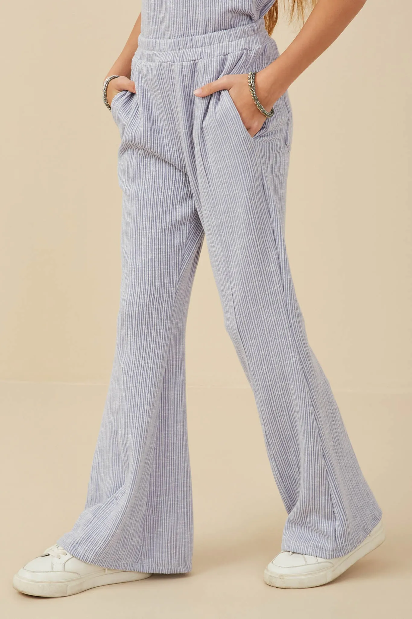 Rib Knit Marled Wide Leg Pants