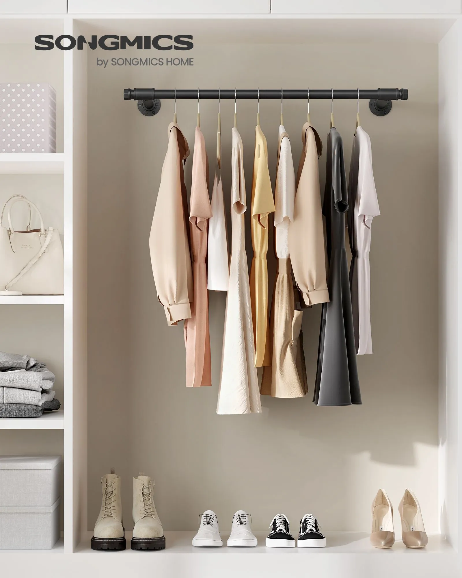 Rootz Black Steel Wardrobe Rail - Clothes Hanger - Garment Rack - Lightweight - Easy Assembly - 30cm x 84cm x 7cm