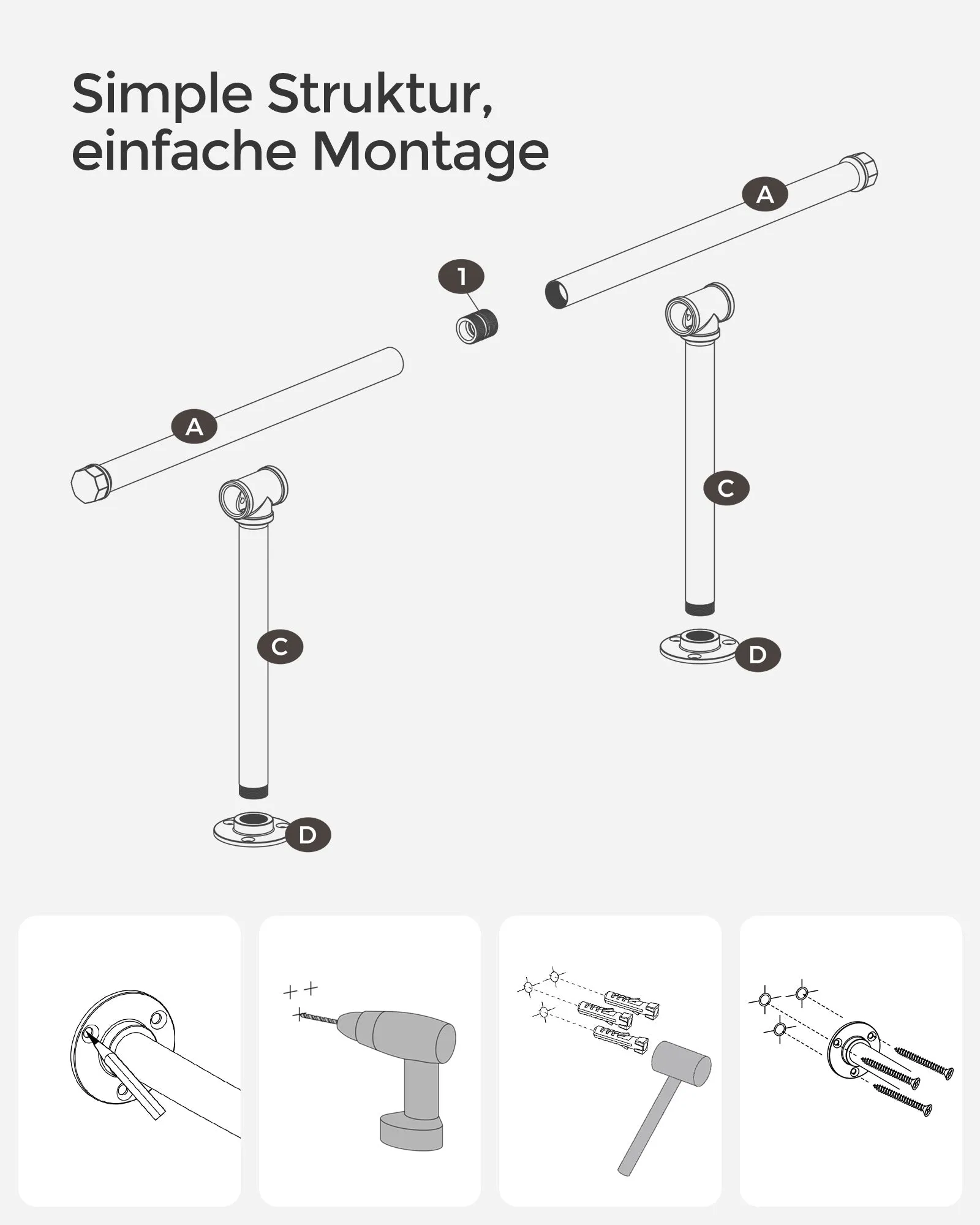 Rootz Black Steel Wardrobe Rail - Clothes Hanger - Garment Rack - Lightweight - Easy Assembly - 30cm x 84cm x 7cm