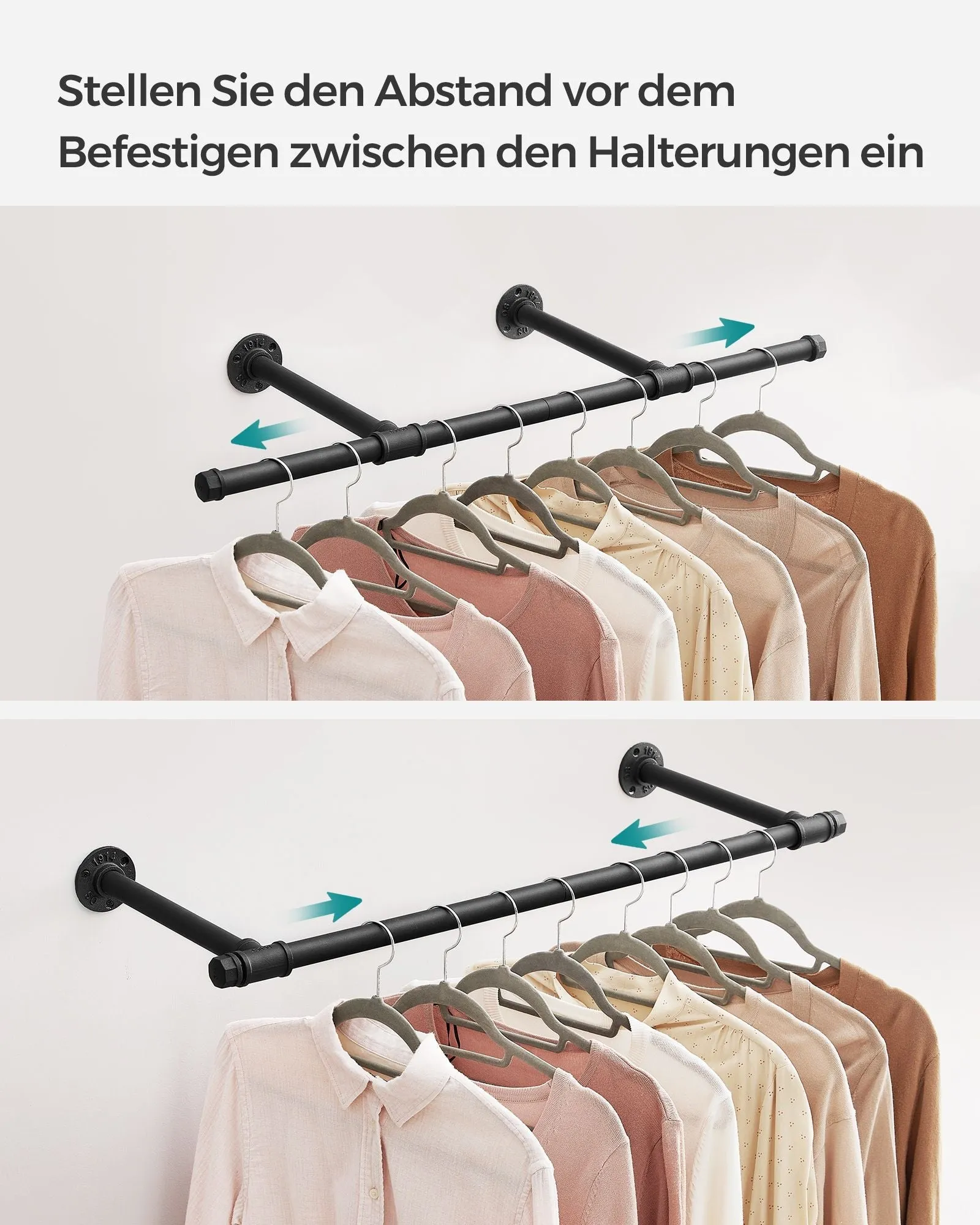 Rootz Black Steel Wardrobe Rail - Clothes Hanger - Garment Rack - Lightweight - Easy Assembly - 30cm x 84cm x 7cm