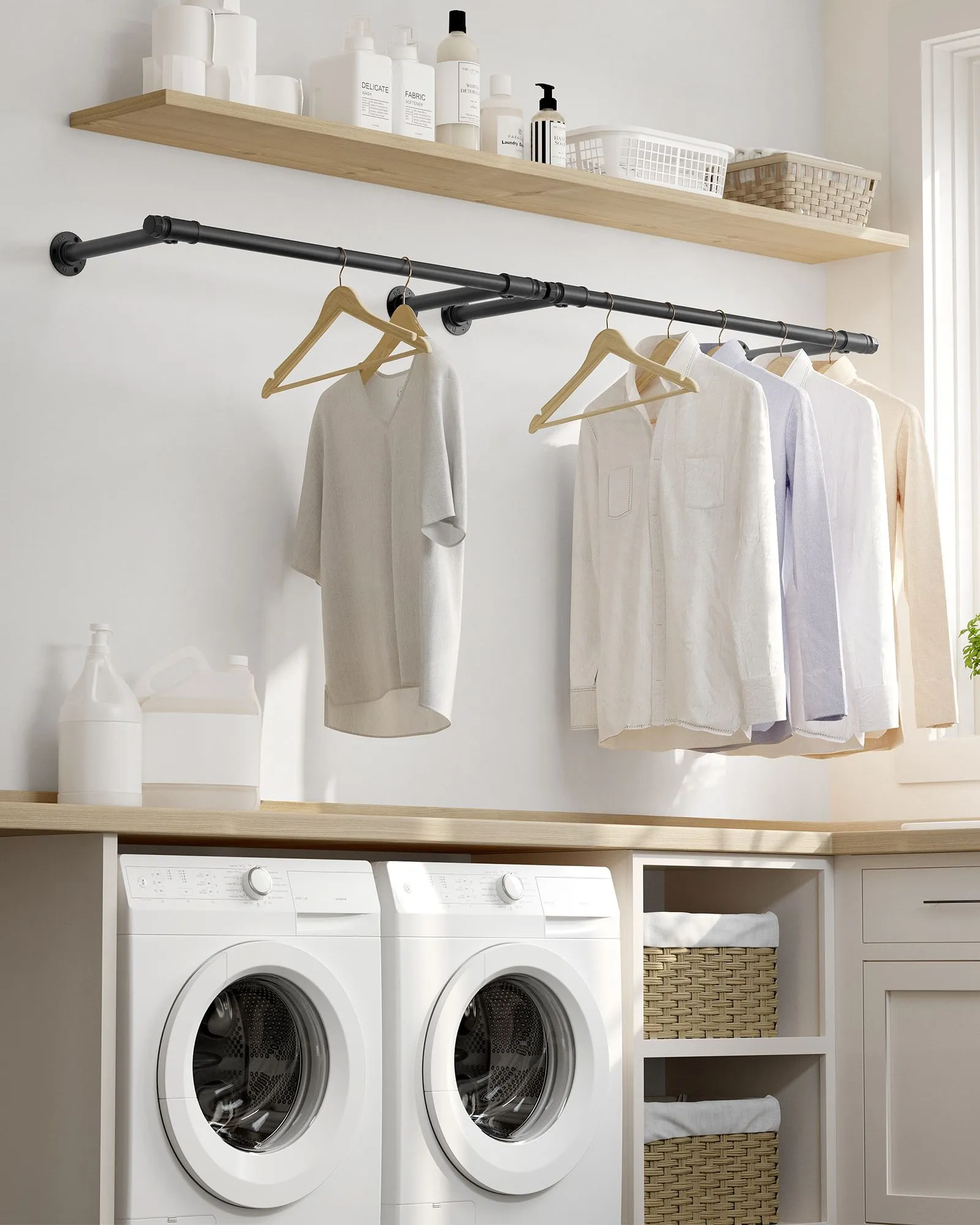 Rootz Black Steel Wardrobe Rail - Clothes Hanger - Garment Rack - Lightweight - Easy Assembly - 30cm x 84cm x 7cm