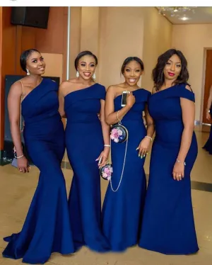 Roycebridal Mermaid One Shoulder Stain Royal Blue Bridesmaid Dresses