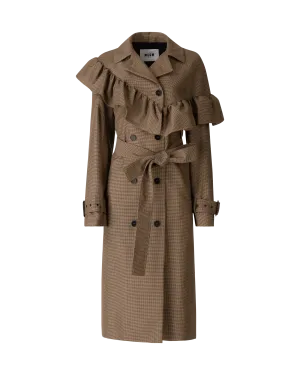Ruffled Houndstooth Belted Coat
