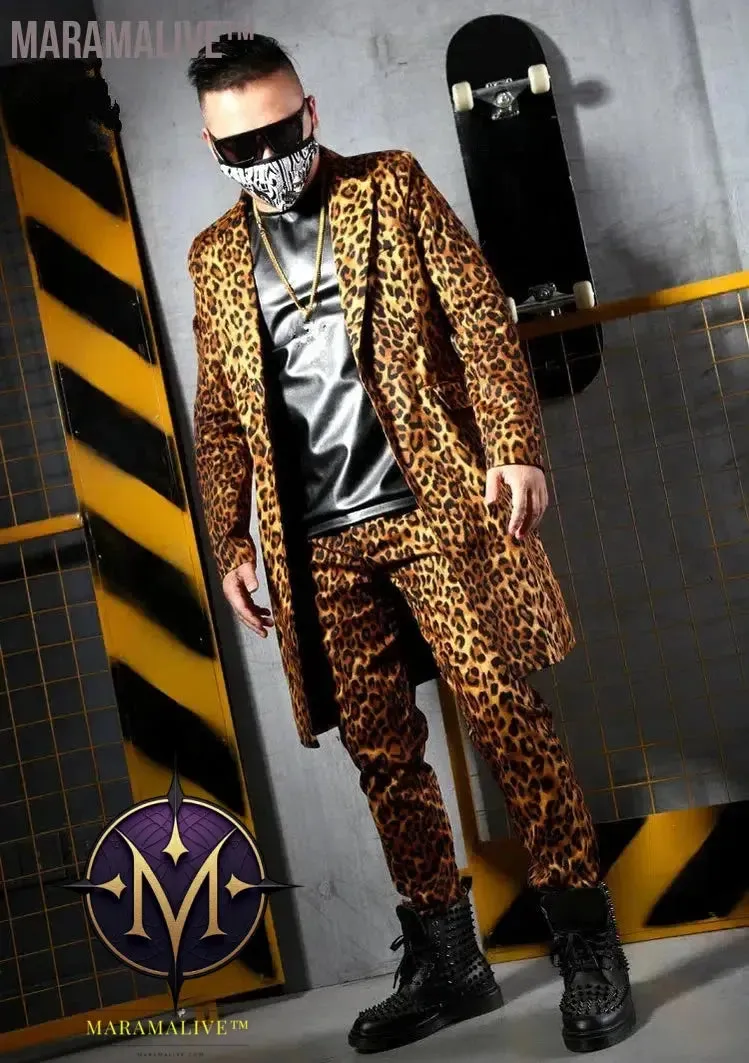 S-6XL Fashion Leopard Printing Long Blazers Jackets Men's Suits Bar Nightclub Singer DJ Stage outfit Rock Hip Hop Rock Costumes