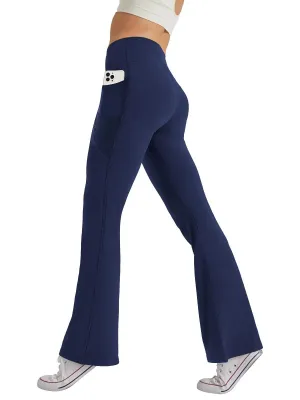 SEAJOJO Women's High Waist Flare Yoga Pants Tummy Control Casual Bootcut Leggings with Side Pockets Navy Blue