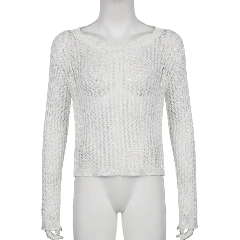 Sheer Knit Long Sleeve Top in Comfortable Viscose Blend