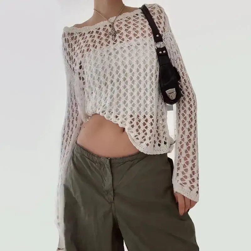 Sheer Knit Long Sleeve Top in Comfortable Viscose Blend