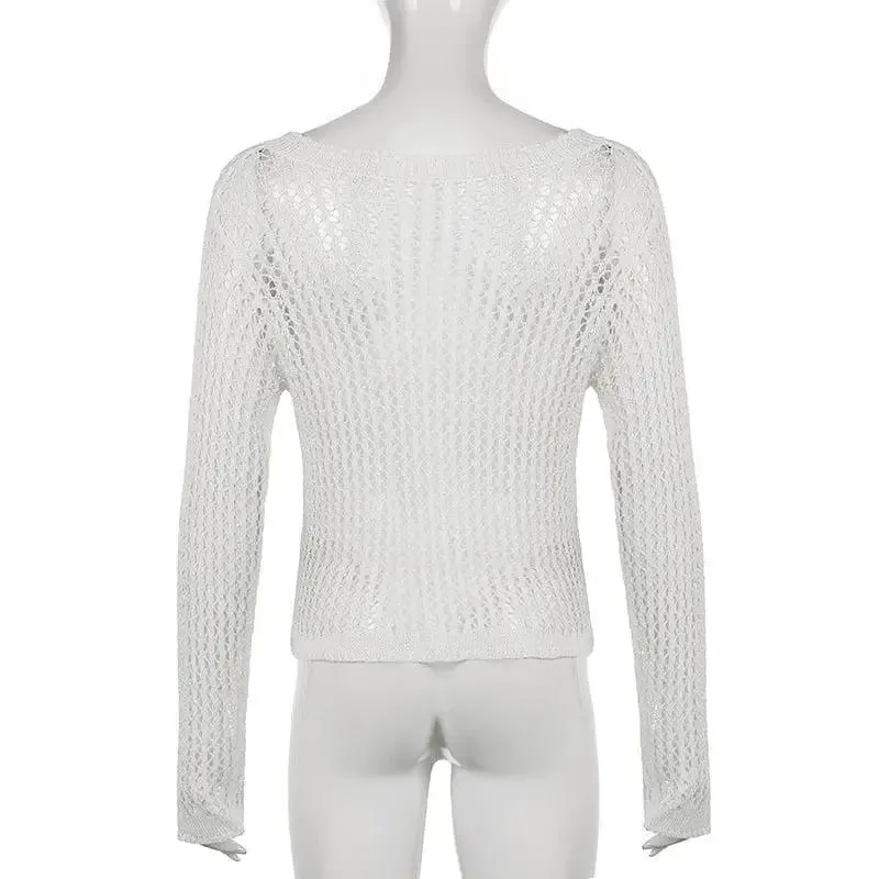 Sheer Knit Long Sleeve Top in Comfortable Viscose Blend