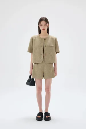 Simple Textured Jacket and Shorts Set