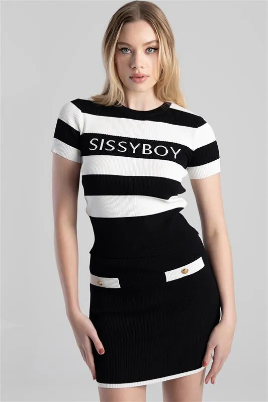 Sissy Boy Blank Space Stripe Knit Logo Top Black/White