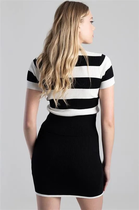 Sissy Boy Blank Space Stripe Knit Logo Top Black/White