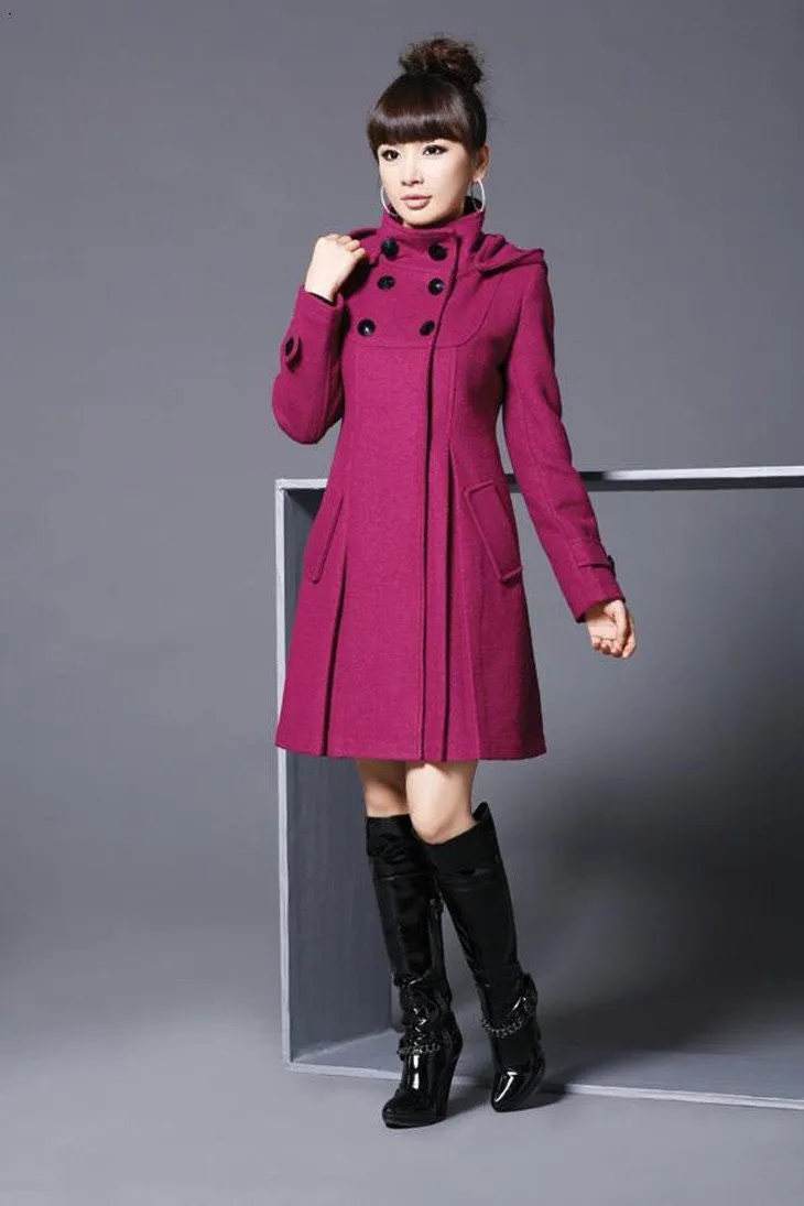Slim Mandarin Collar Women Woollen Coat Double-Breasted Women Warm Hoodies Long Outerwear Wool Coats 4XL