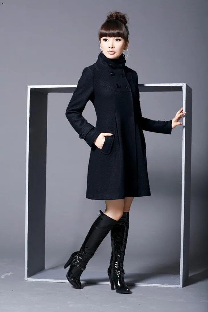 Slim Mandarin Collar Women Woollen Coat Double-Breasted Women Warm Hoodies Long Outerwear Wool Coats 4XL