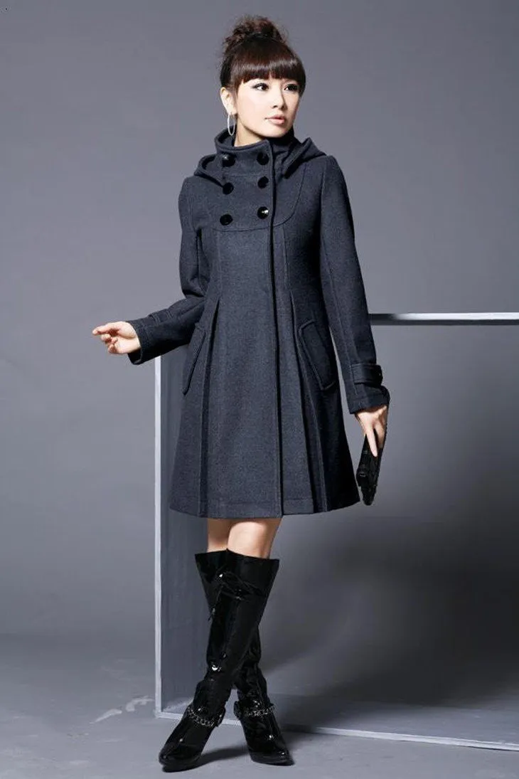 Slim Mandarin Collar Women Woollen Coat Double-Breasted Women Warm Hoodies Long Outerwear Wool Coats 4XL