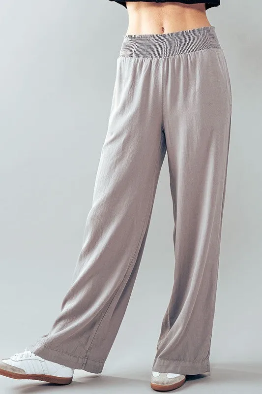 Smocked Waistband Pants (Blue. Grey)