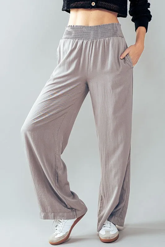 Smocked Waistband Pants (Blue. Grey)