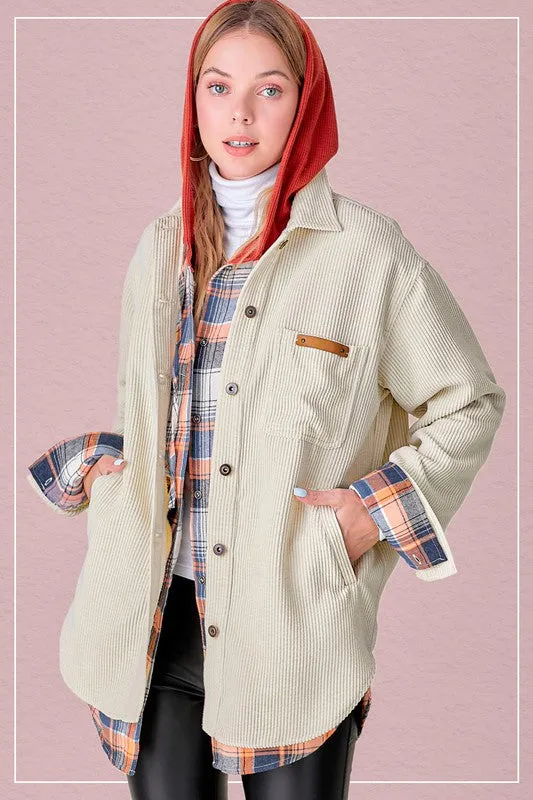 Soft Corduroy Oversized Buttoned Shacket