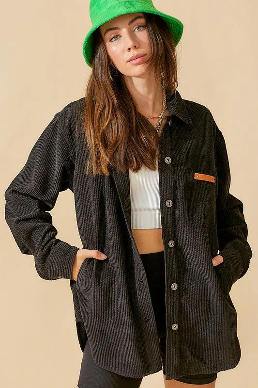 Soft Corduroy Oversized Buttoned Shacket