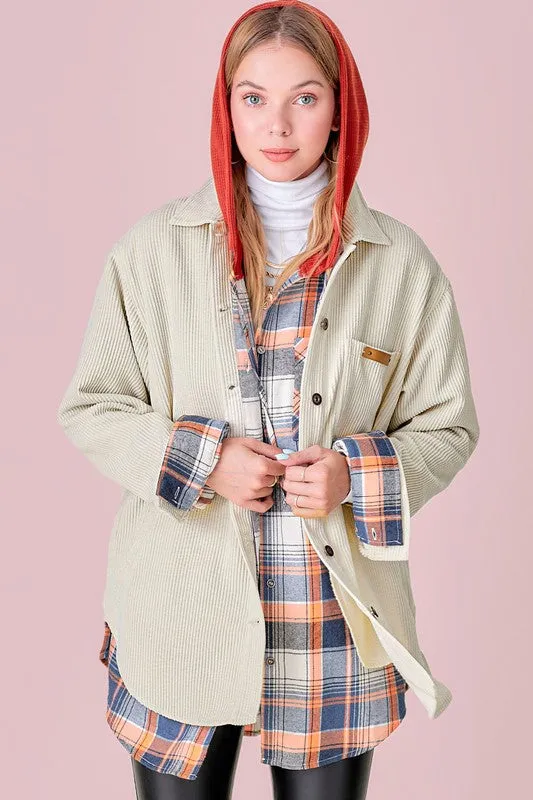 Soft Corduroy Oversized Buttoned Shacket
