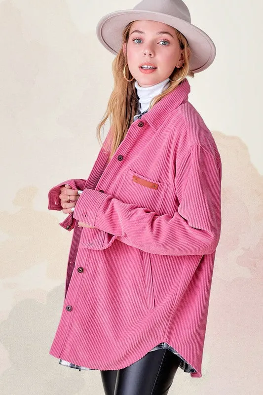 Soft Corduroy Oversized Buttoned Shacket