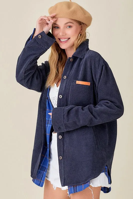 Soft Corduroy Oversized Buttoned Shacket