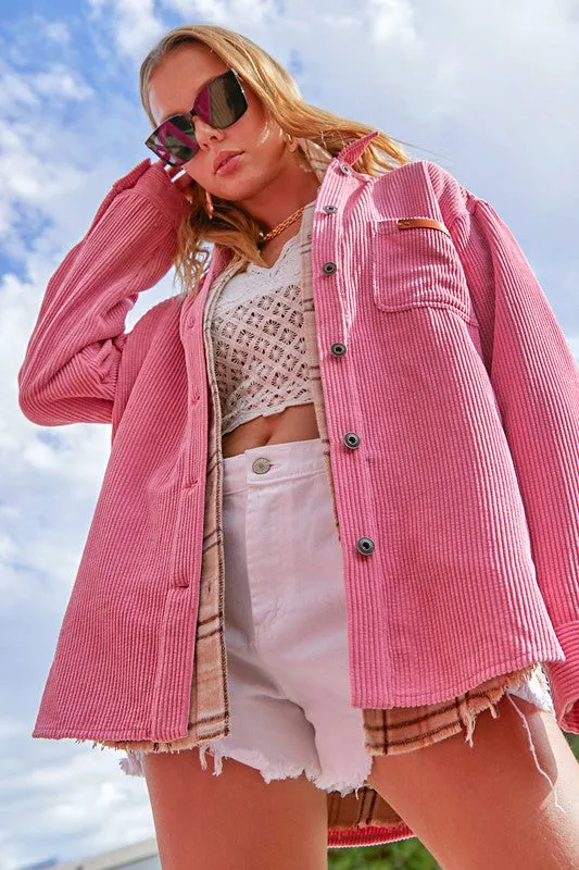 Soft Corduroy Oversized Buttoned Shacket