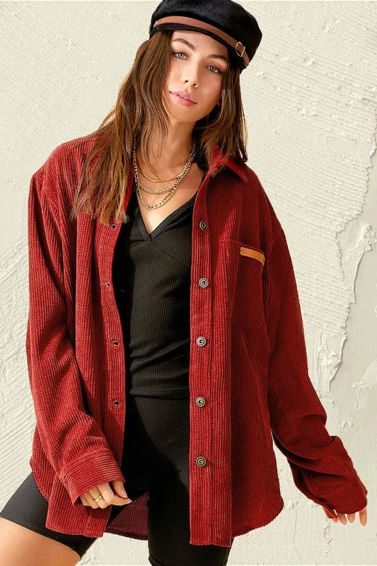 Soft Corduroy Oversized Buttoned Shacket
