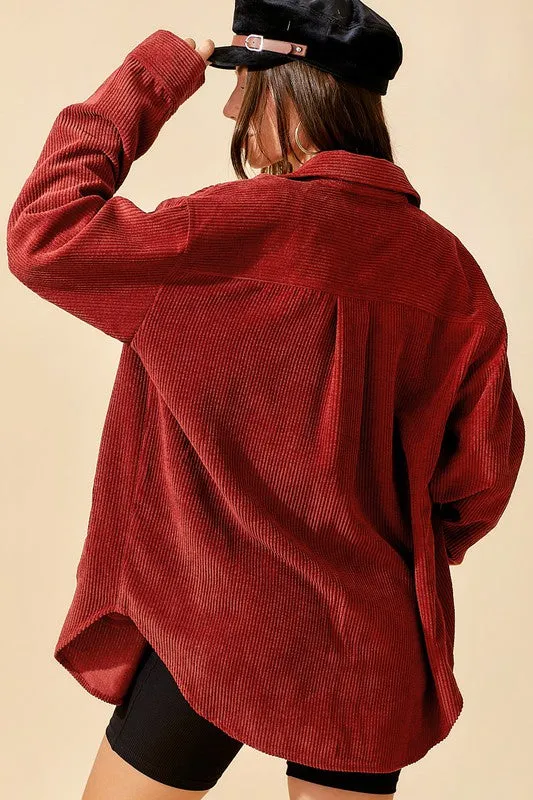 Soft Corduroy Oversized Buttoned Shacket