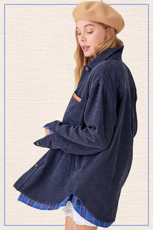 Soft Corduroy Oversized Buttoned Shacket