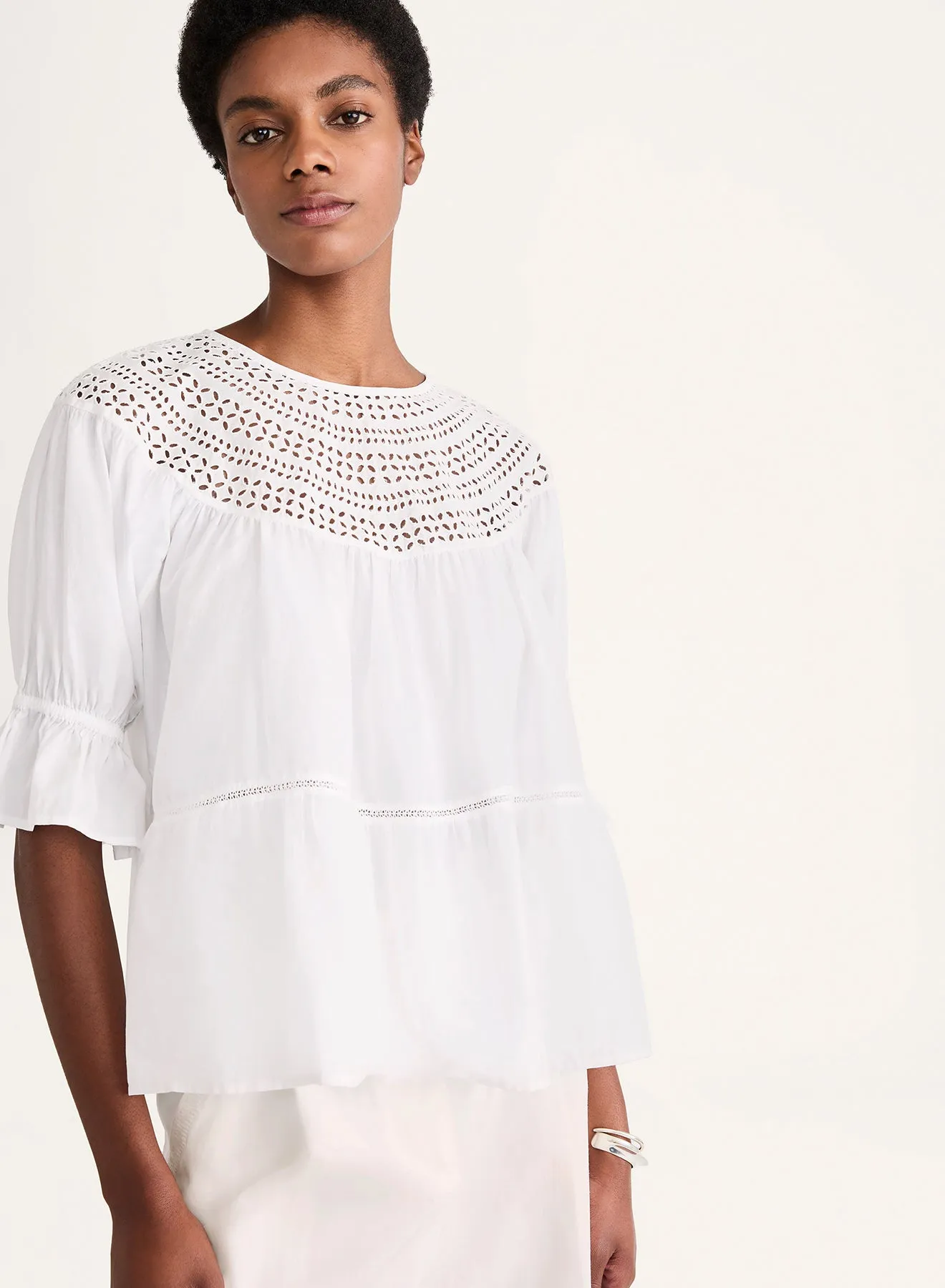 Sol Eyelet Top in White