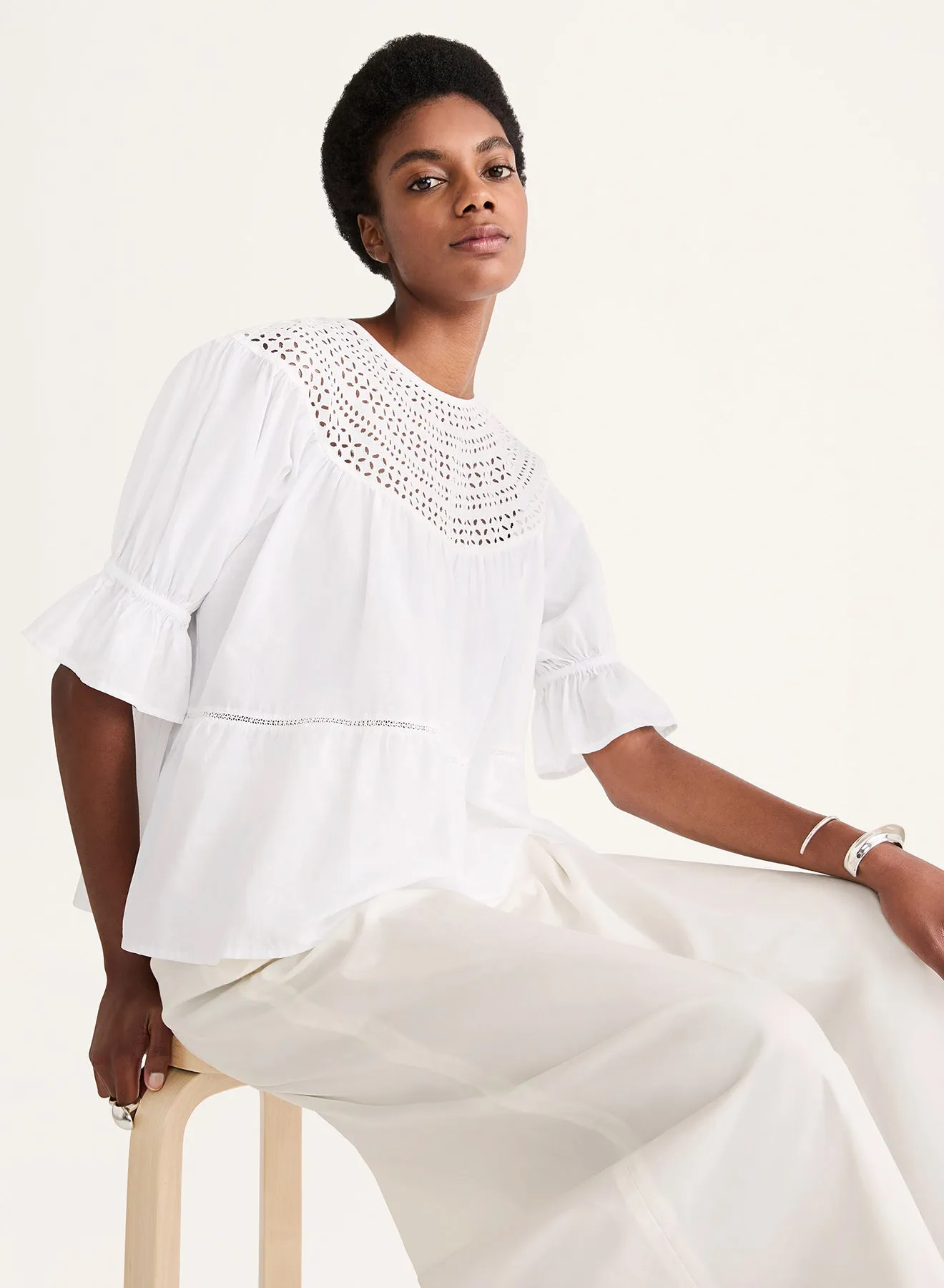 Sol Eyelet Top in White