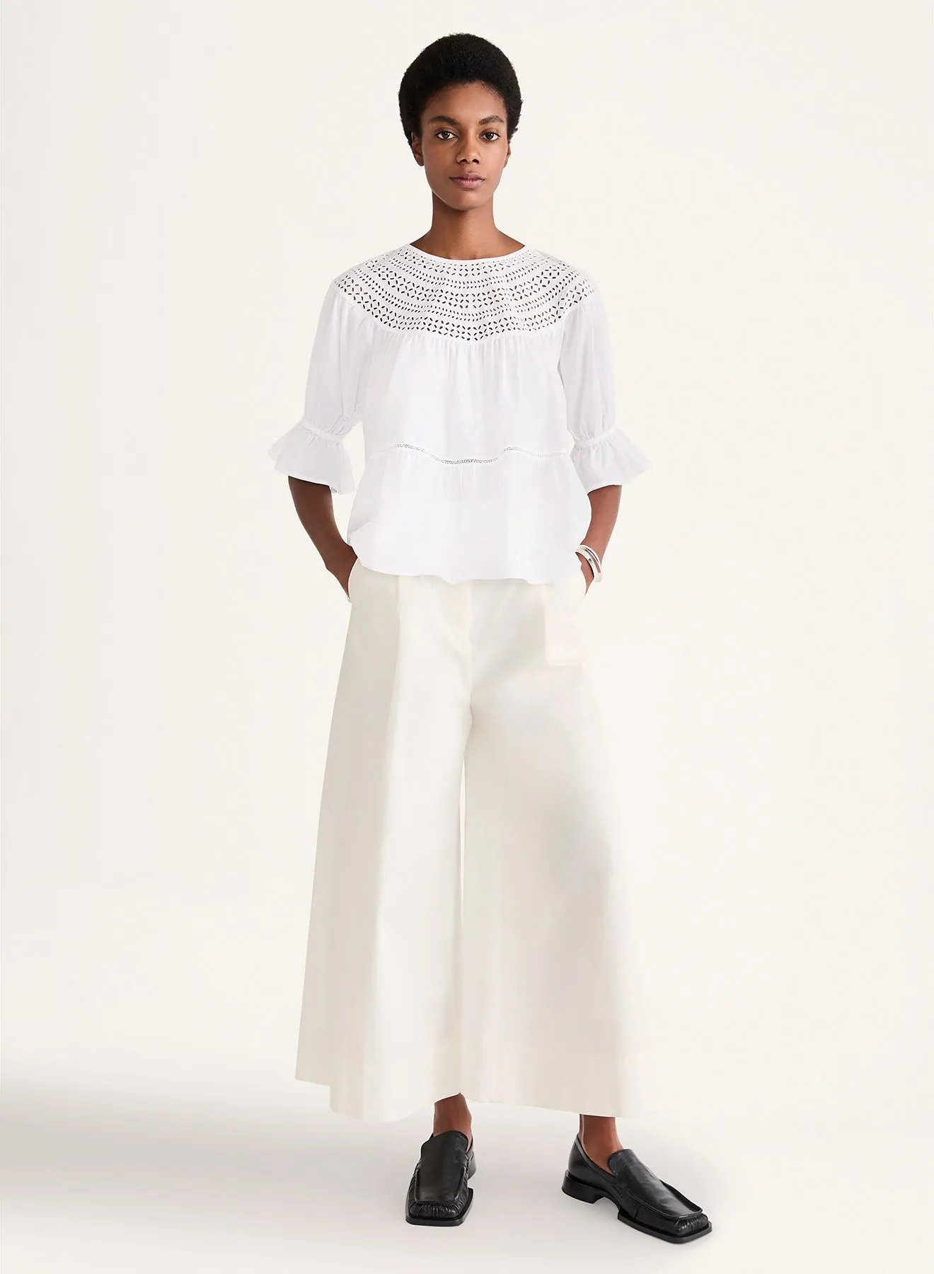Sol Eyelet Top in White