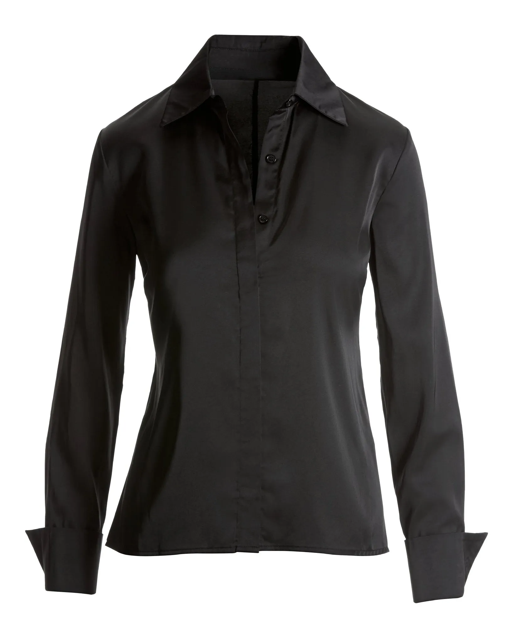 Sophia Button Up Charmeuse Blouse 2AM90 Black