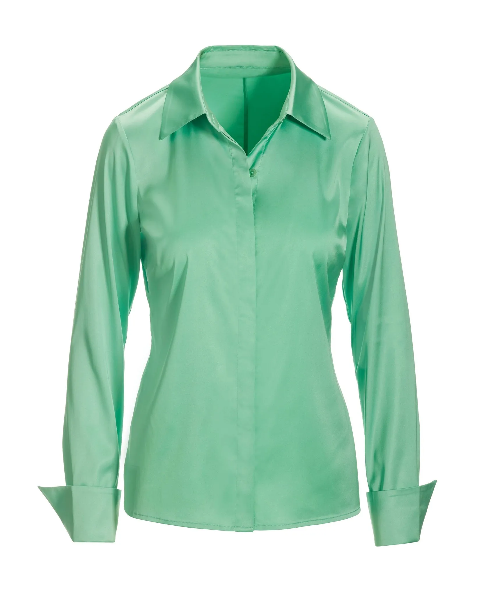 Sophia Button-Up Charmeuse Blouse Mint Green