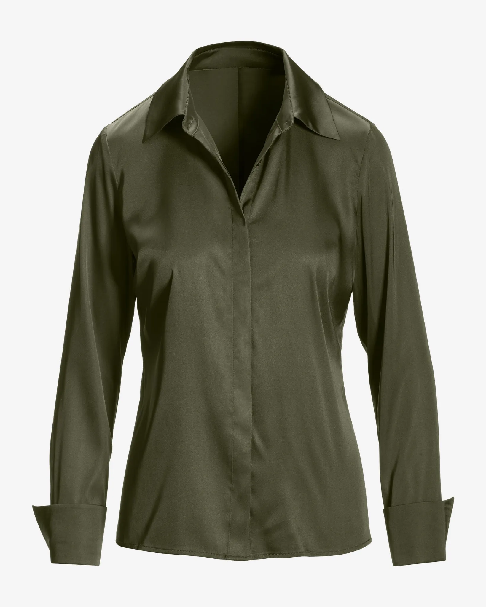 Sophia Button-Up Charmeuse Blouse Olive