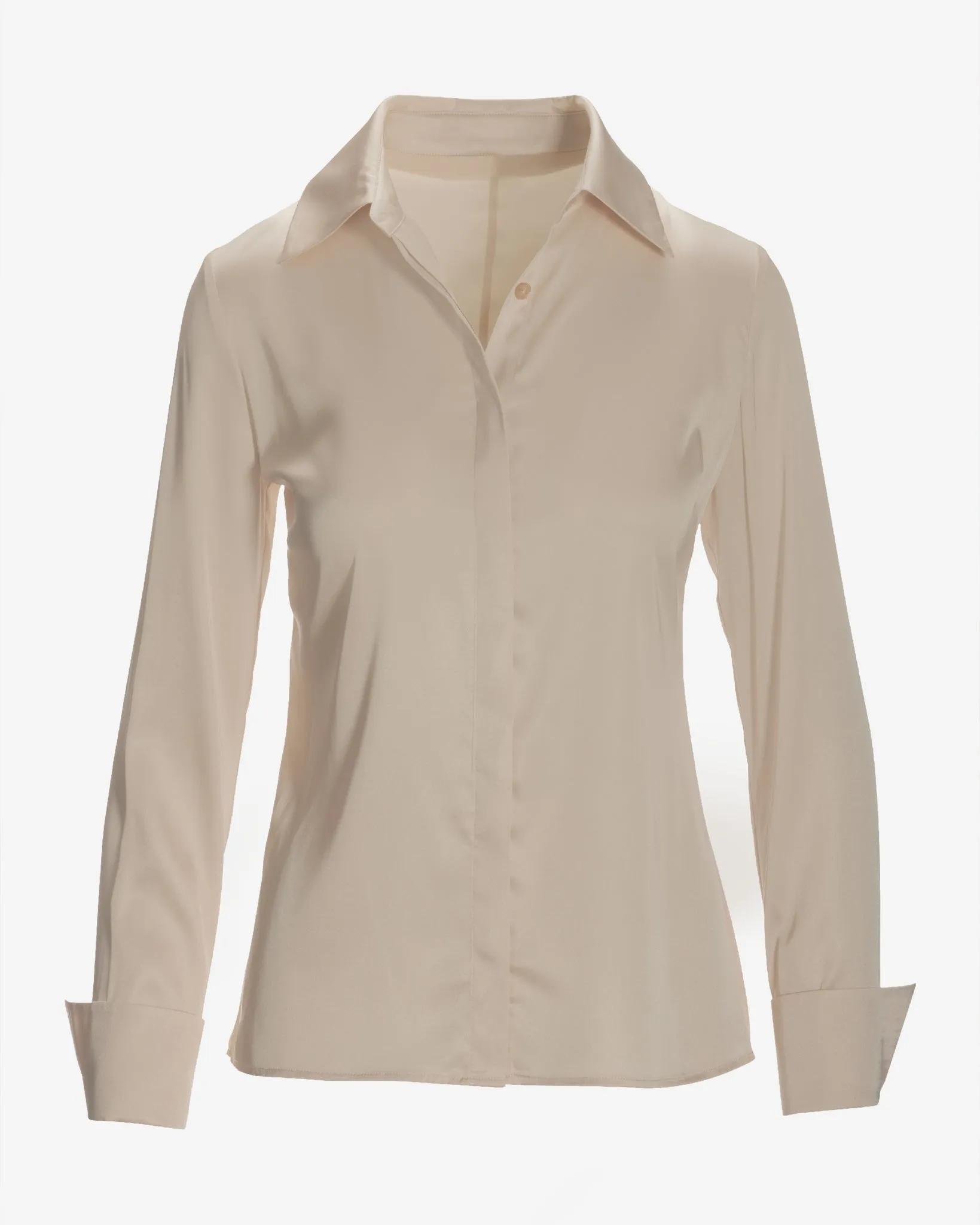 Sophia Button-Up Charmeuse Blouse Pearl