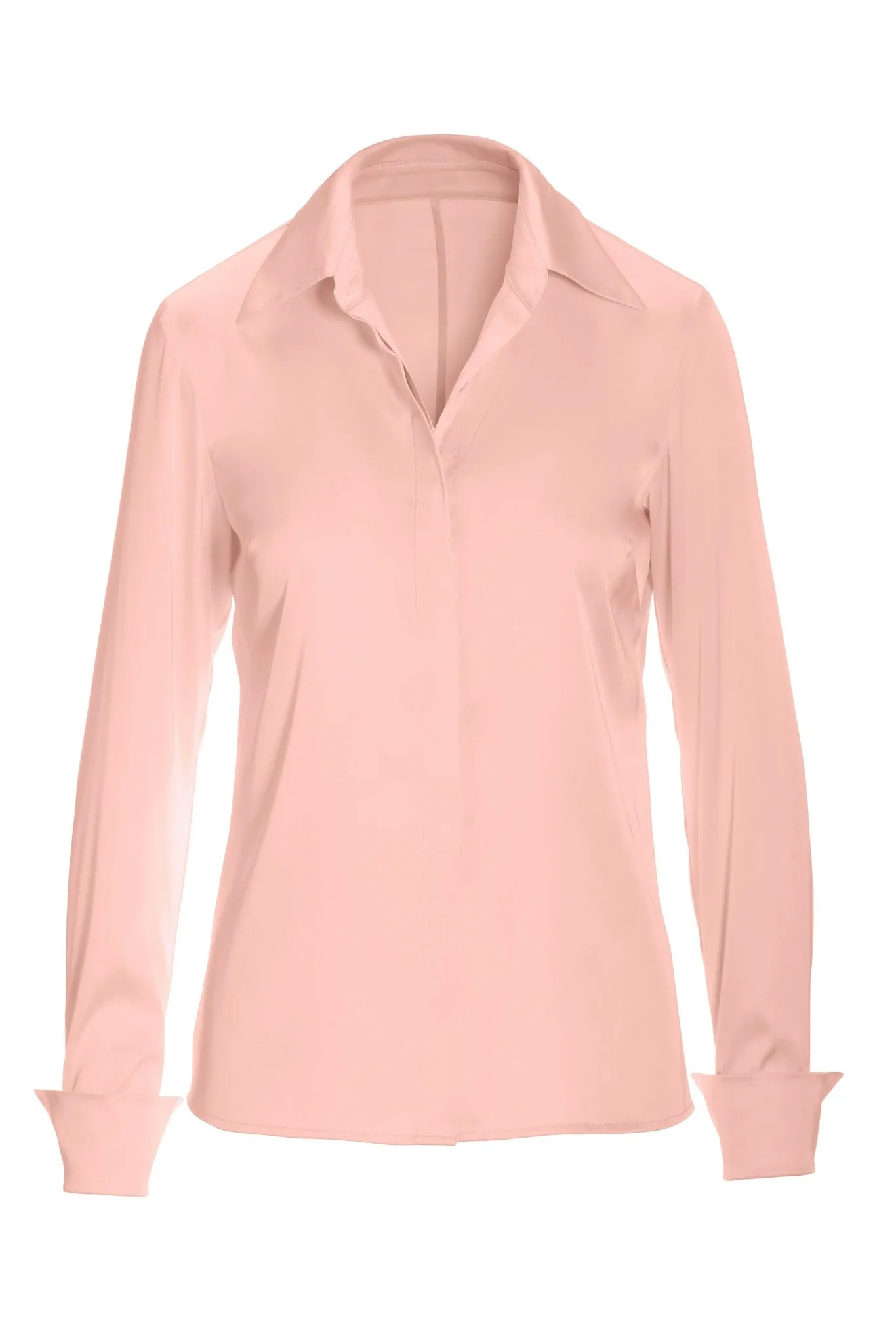 Sophia Button-Up Charmeuse Blouse Soft Blush