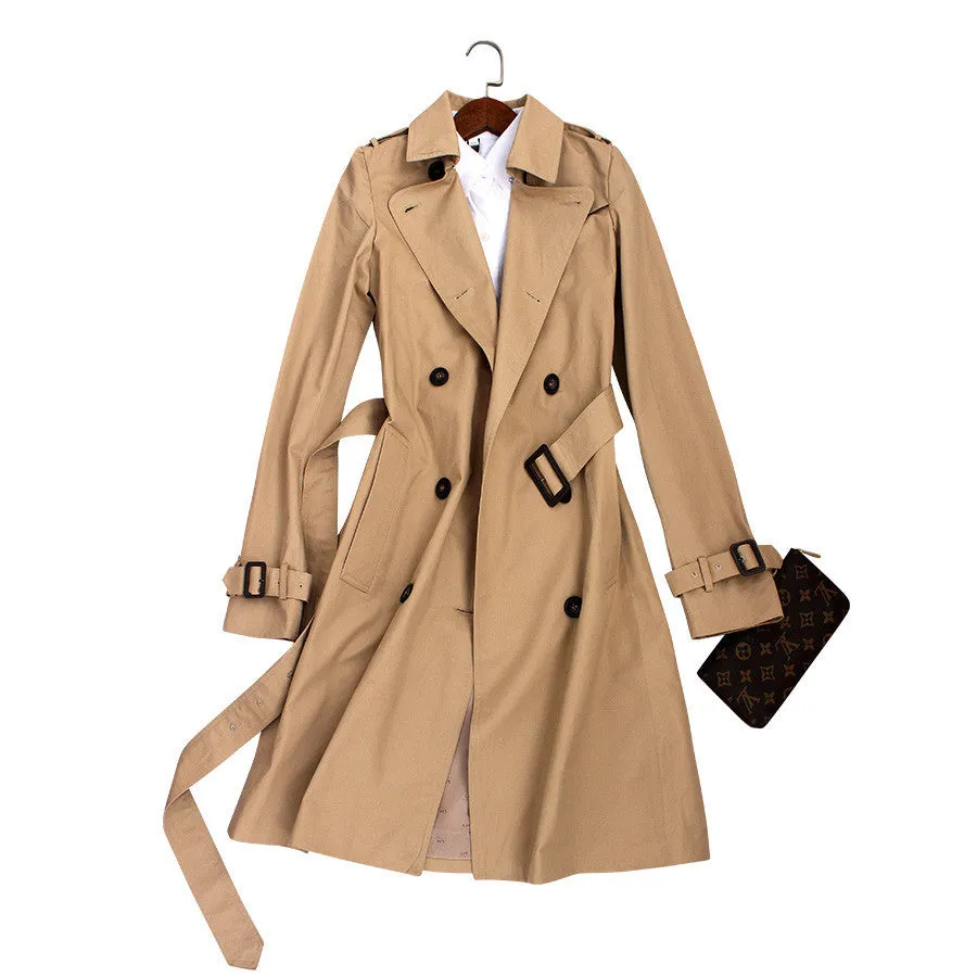 Spring Autumn Casual Trench coat for women Plus Size Long Double breasted Slim Windbreaker Outerwear Coats