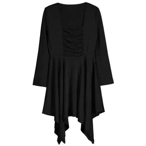 Square Neck Asymmetric Ruched Dress - Black S