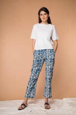 Straight fit Pant in Indigo blue hand block printed cotton