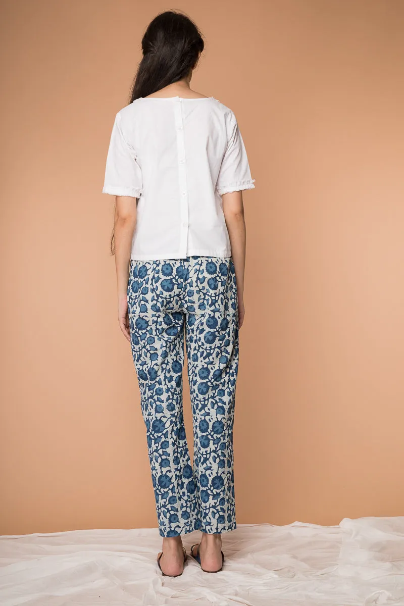 Straight fit Pant in Indigo blue hand block printed cotton