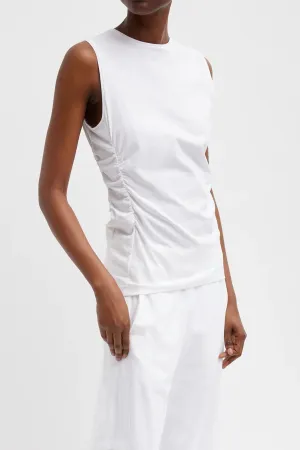 T-Shirting Shirred Crewneck Top in White