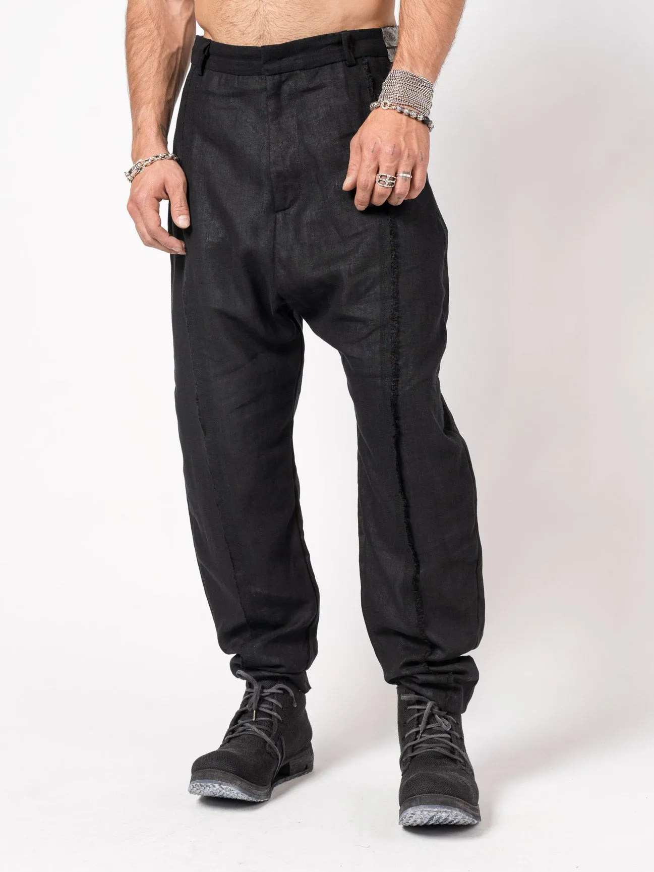 Textured Linen-Cotton Tapered Pants