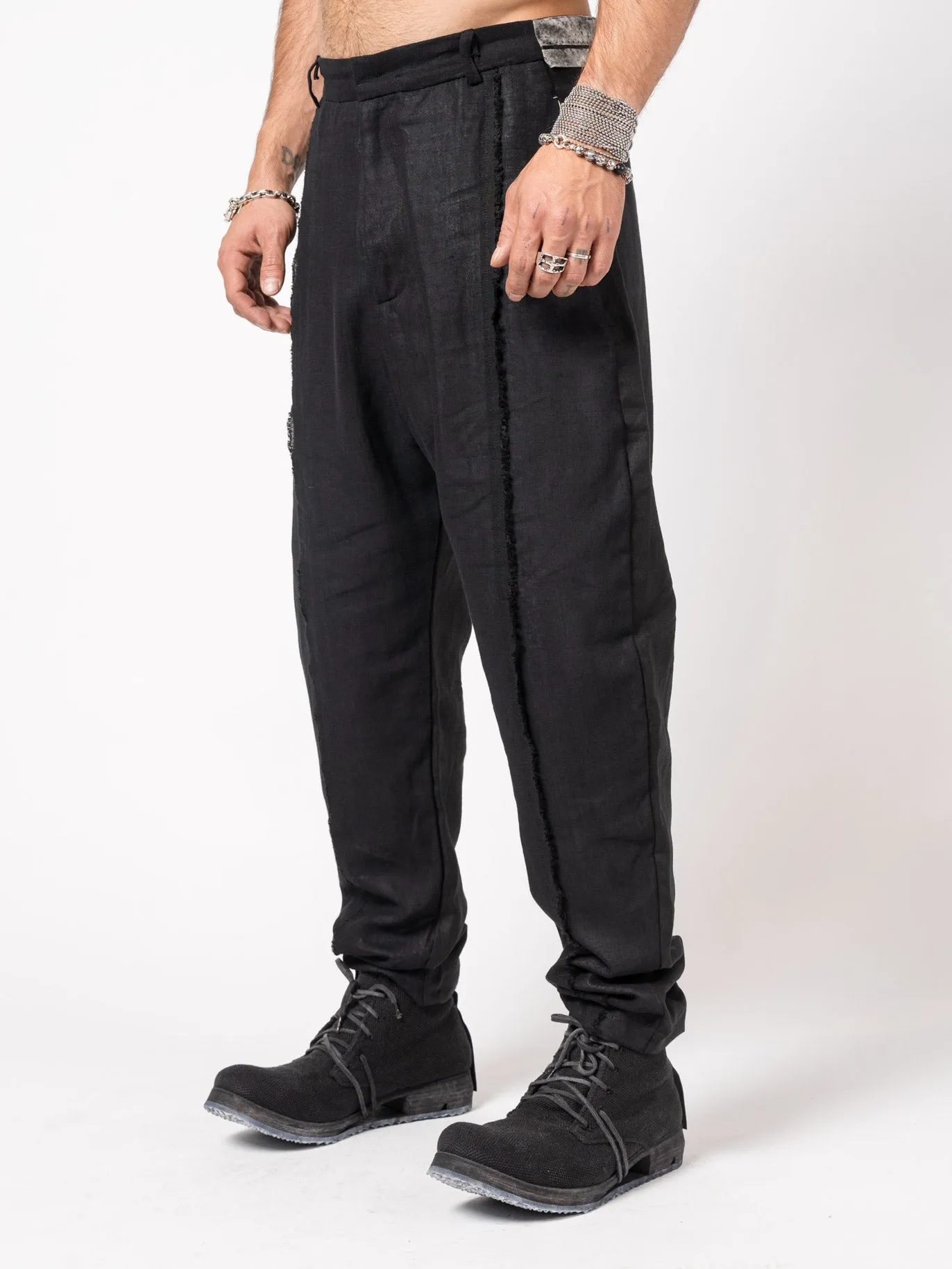 Textured Linen-Cotton Tapered Pants